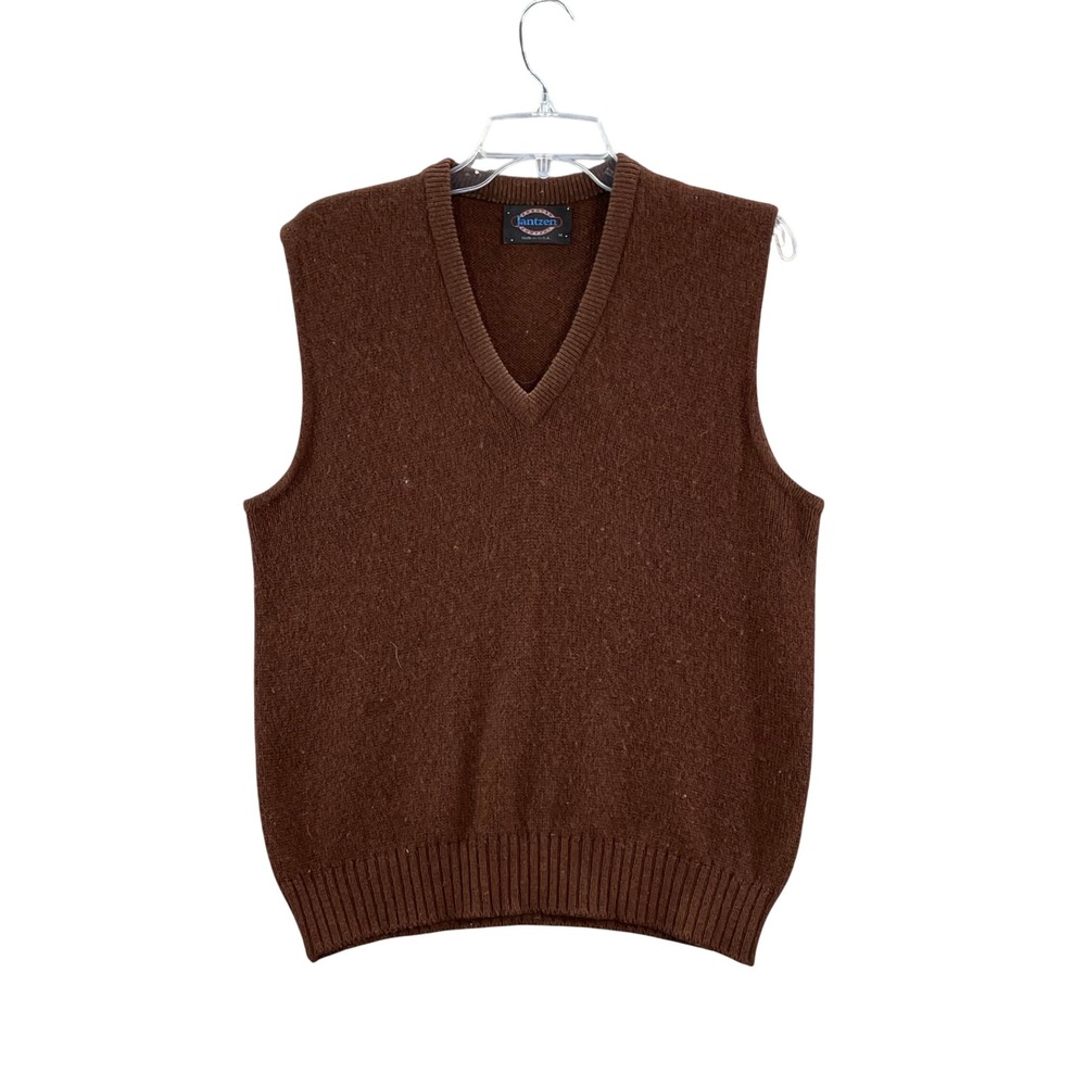 Jantzen Sweater Vest Mens M Brown Vintage V-Neck Knit Made in USA Sleeveless